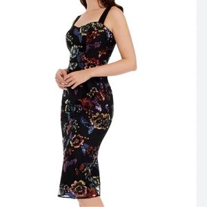 Dress the Population Black Floral Midi Dress
